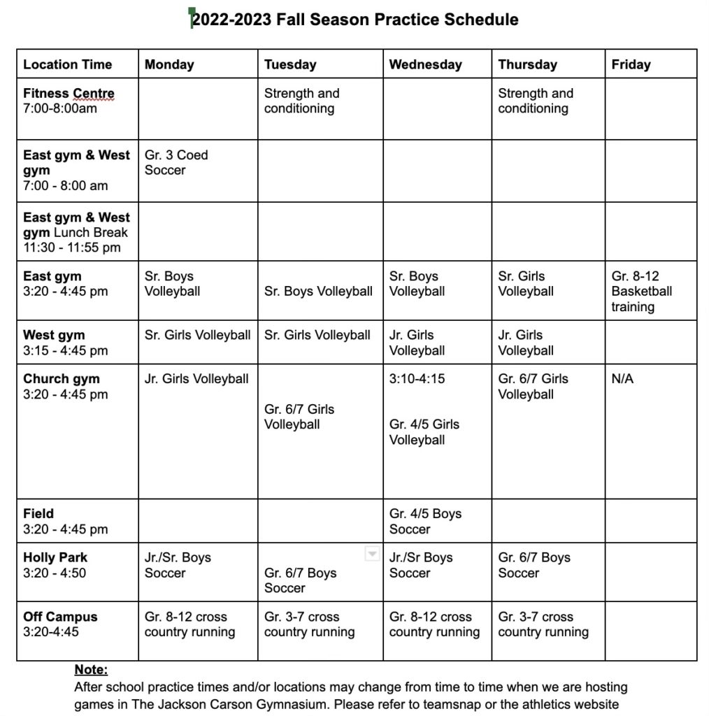 Fall Practice Schedule - Southpointe